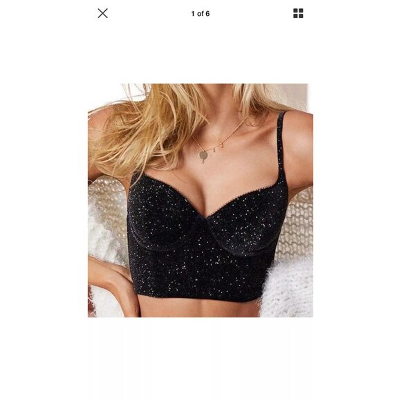 Victorias Secret Body by Victoria Lined DEMI Bra Black Sparkle Velvet 34D - Picture 2 of 6